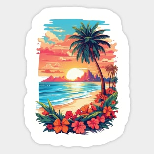 Vintage nature colorful clean beach island, Outdoor T-shirt. Sticker